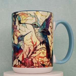 Pastel Stained Glass Hummingbirds Mug