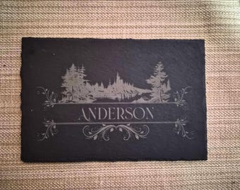 Personalized Slate Charcuterie Board, Engraved Slate Cheese Board, Custom Serving Board, Monogram or Scenic Design, Wedding orHousewarming