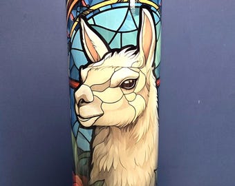 Llama Stainless Steel Tumbler: Stained Glass Floral Design, 20 oz