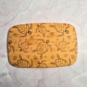 Bamboo Cutting Board 6x9 Custom Engraved Turtle Design Small Serving Board