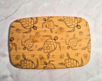Bamboo Cutting Board 6x9 Custom Engraved Turtle Design Small Serving Board