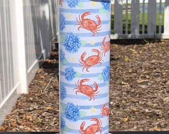 20 oz Hydrangea Harbor Tumbler | Coastal Crab Skinny Tumbler | Nautical Blue Hydrangea Cup | Beach Cottage Drinkware | Coastal Gift