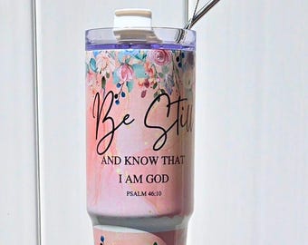 Floral 30 oz Travel Mug – Christian Gift, Insulated Tumbler with Handle