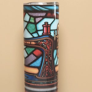 Vintage Sewing Machine - Stained Glass Design Tumbler