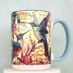 Stained Glass Hummingbird Mug: Pastel Bird Lover Gift