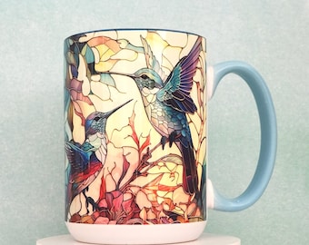 Stained Glass Hummingbird Mug: Pastel Bird Lover Gift