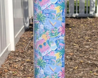 20 oz Coastal Postcards Tumbler | Tropical Beach Cup | Palm Tree Skinny Tumbler | Summer Vacation Drinkware | Coastal Gift