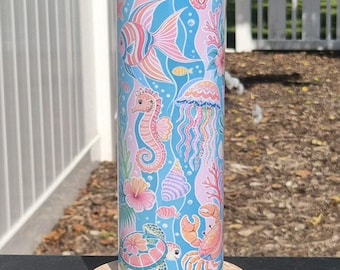20 oz Pastel Tidepool Tumbler | Sea Turtle Coastal Cup | Ocean Life Skinny Tumbler | Beach Drinkware | Tropical Summer Gift