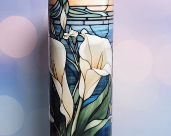 Calla Lily Stained Glass Tumbler: Insulated Flower Water Bottle