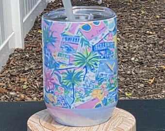 10 oz Coastal Wine Tumbler | Tropical Beach Wine Cup | Coastal Postcards Tumbler | Summer Poolside Drinkware | Beach Lover Gift