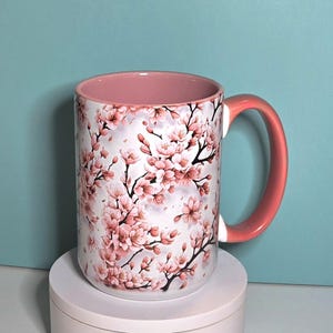 Pink Sakura Mug: 15 oz Cherry Blossom Coffee Cup