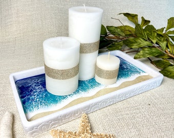 Coastal Catch All Tray | Beach Candle Plate | Ocean Vanity Tray