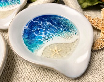 Ceramic Spoon Rest | Beach Resin Spoon Rest | Ocean Spoon Rest