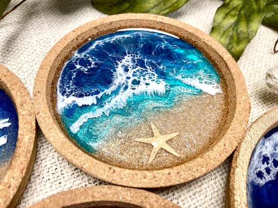 Ocean Cork Coaster Set: Beach Kitchen Decor,  (Set of 4)