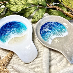 Ocean Ceramic Spoon Rest | Resin Spoon Rest | Coastal Spoon Rest