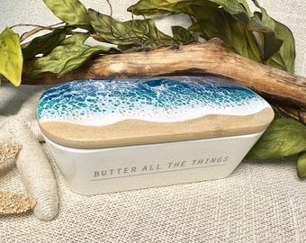 Coastal Butter Dish with Lid: Ocean Kitchen Decor