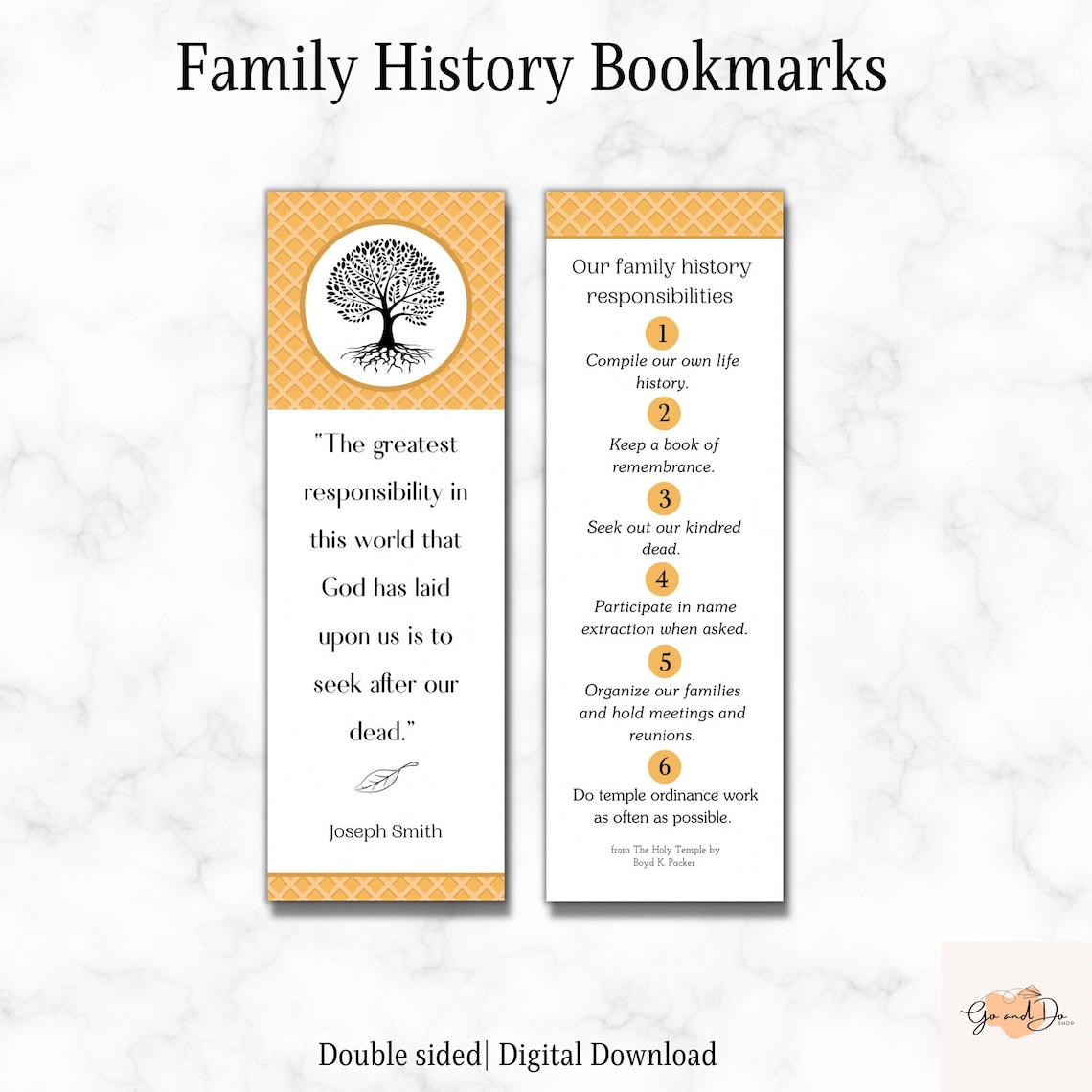 Family History Lds Bookmark | Lds Double Sided Bookmark | Joseph Smith ...