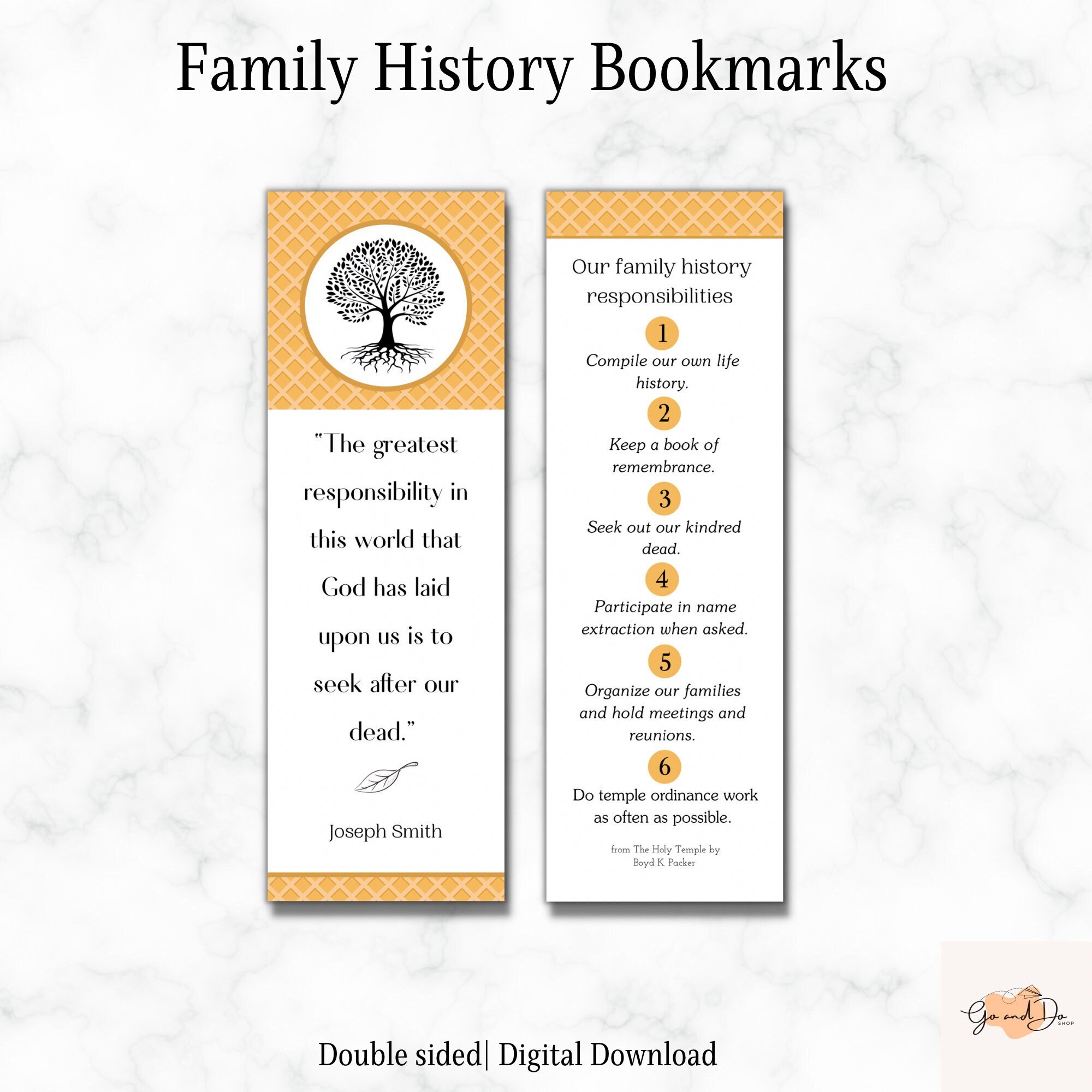 Family History Lds Bookmark Lds Double Sided Bookmark Joseph Smith