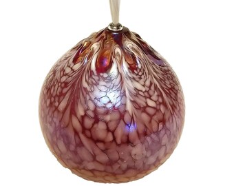 Iridescent Handblown Art Glass Oil Lamp & Wick Rose Pinks w White Confetti Spots
