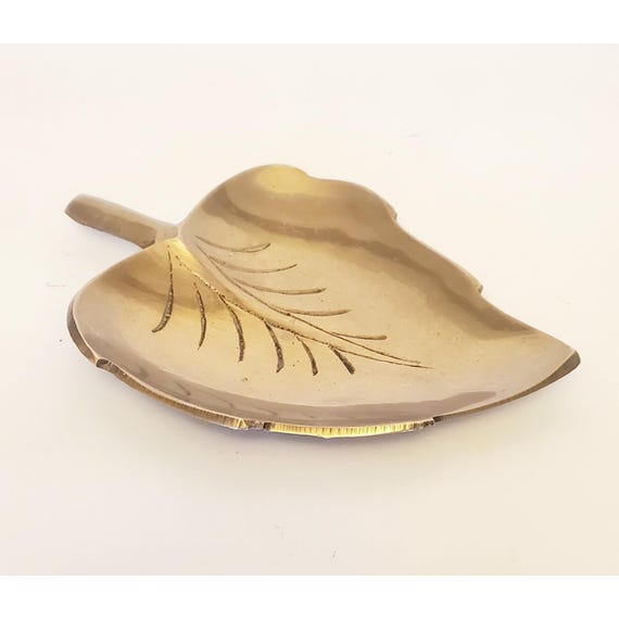 Pretty Solid Brass Leaf Dish Trinket Change Key H… - image 2