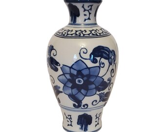 The Bombay Company Vase Blue Floral on White Ceramic Bud Vase 6"