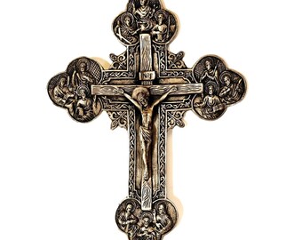 Crucifix Silver Metal Jesus & 12 Apostles Pewter Hangs Blessed Christianity 12&quot;