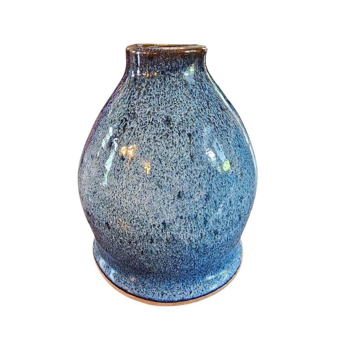 Vintage Stoneware Pottery Vase Brown Blue Drip Glaze Speckled Vase ...