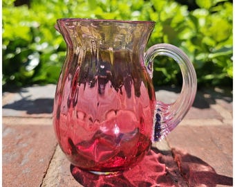 Vintage Pilgrim Glass Cranberry Small 3.75" Pitcher/Creamer Art Glass