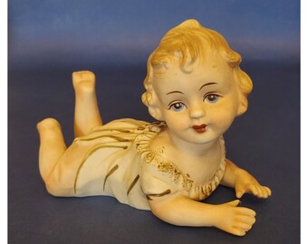 Vintage Piano Baby Bisque Porcelain Hand Painted Girl Tummy Andrea Sadek Japan