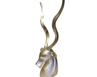 Silver Gazelle Deer Antelope Head 14" Aluminum Metal Table Top Buck Stag Decor