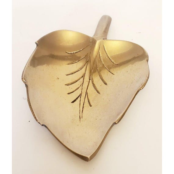 Pretty Solid Brass Leaf Dish Trinket Change Key H… - image 1
