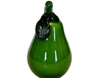 Vintage Hand Blown Glass Green Pear Fruit Murano style Made in Italy 5"