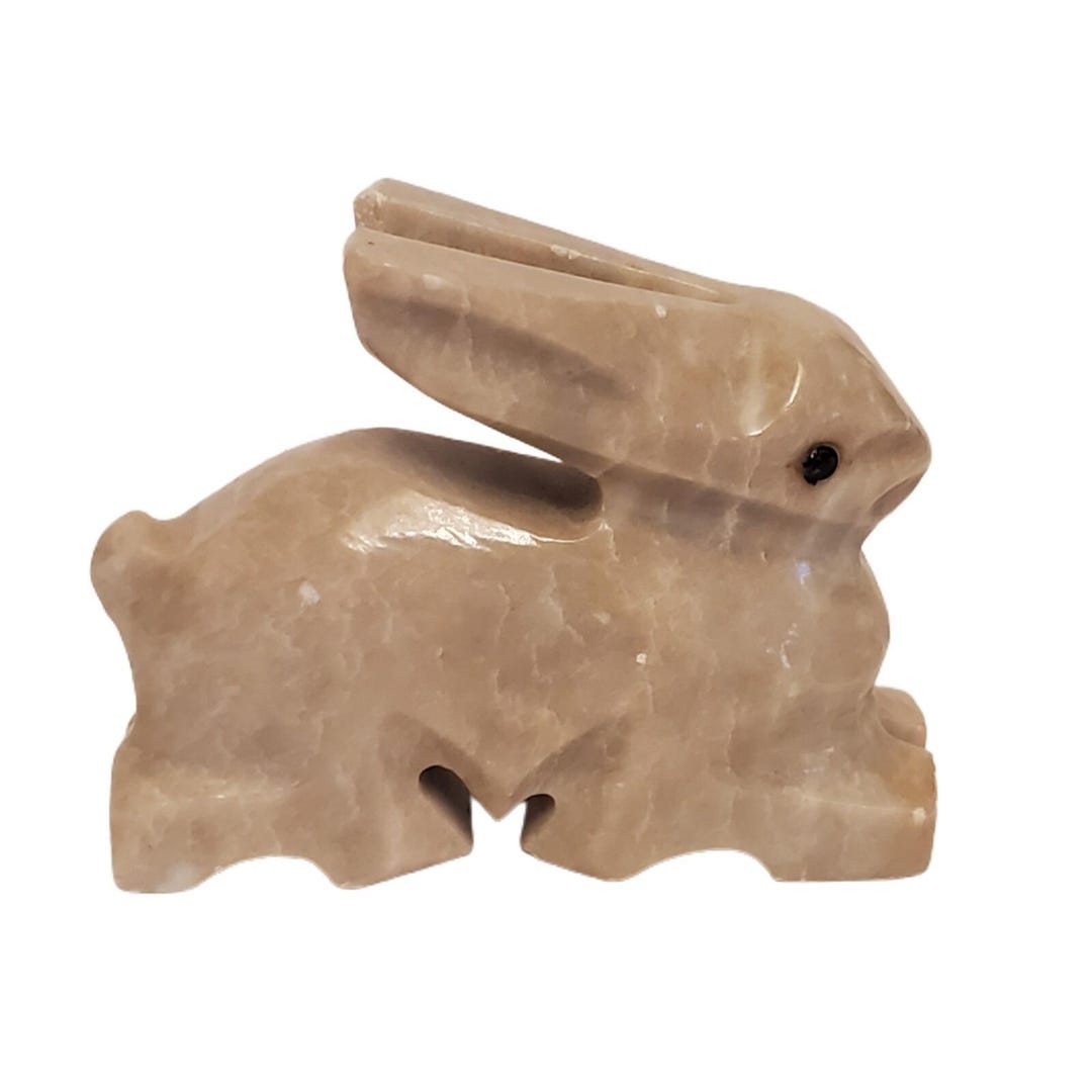 Carved Bunny Rabbit Figurine Natural Stone Marble Oynx Light Gray ...