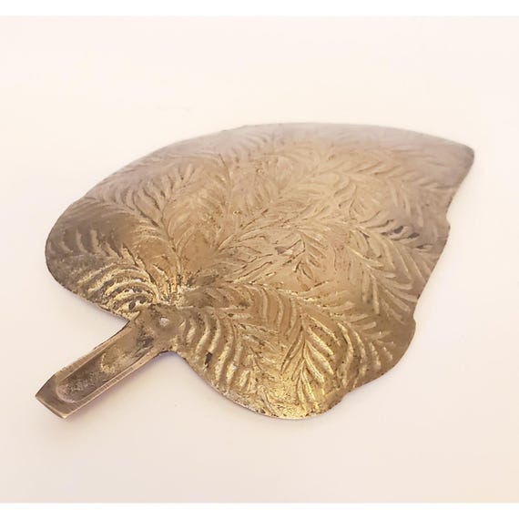 Pretty Solid Brass Leaf Dish Trinket Change Key H… - image 4