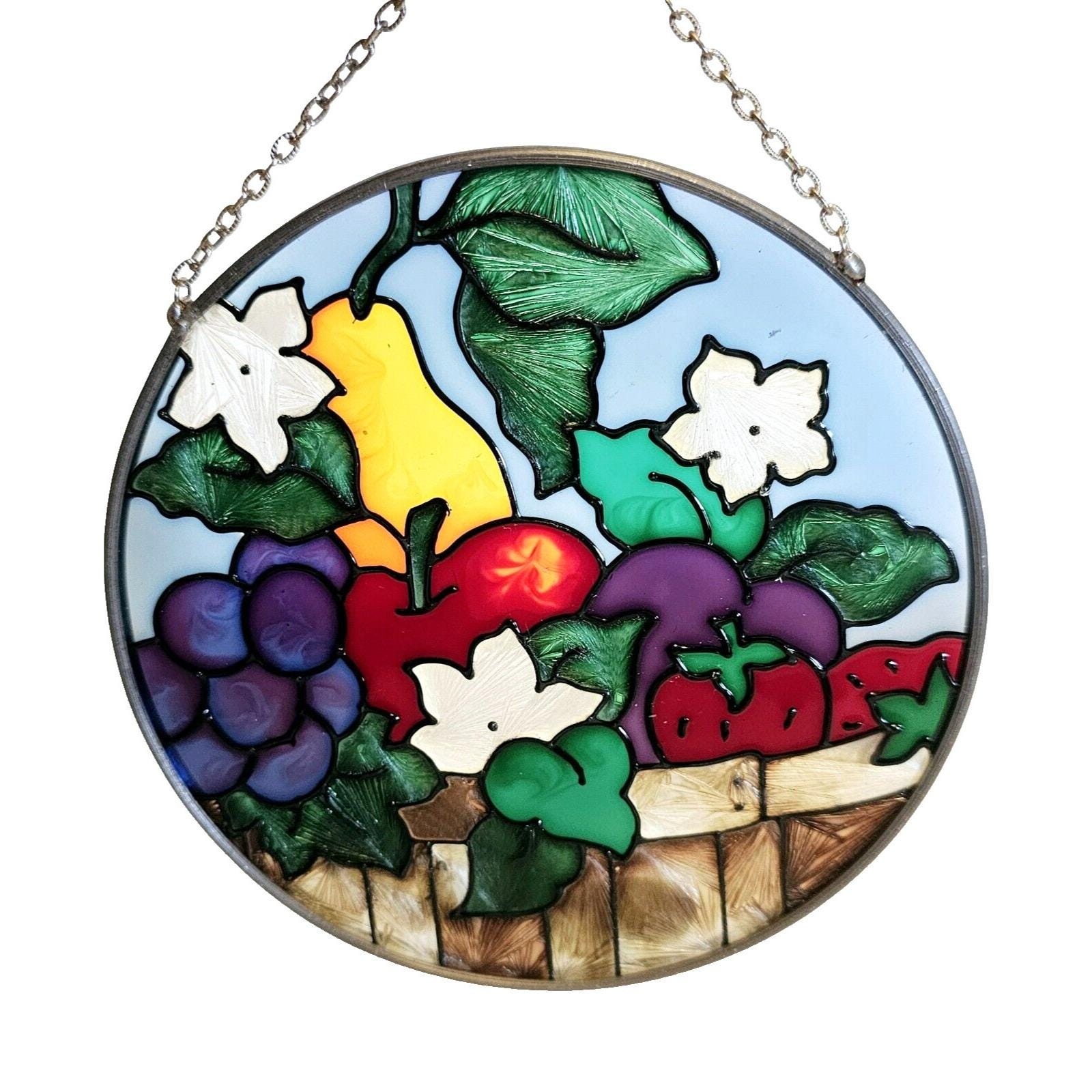 Joan Baker サンキャッチャー VTG Joan Baker Designs Birds Cardinal Oval Stained Glass Sun