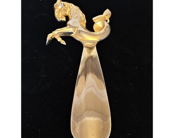 Vintage Solid Brass Shoe Horn Capricorn Unicorn Ornate Made in Italy 8"