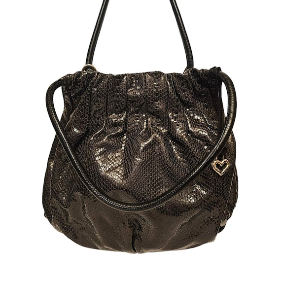 Brighton BREELAN Gray Black Python Embossed Paten… - image 4