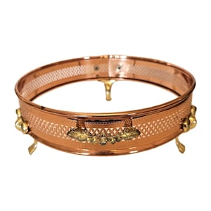 Vintage Copper & Brass Footed Dish or Casserole Holder w Handles 9" Diameter