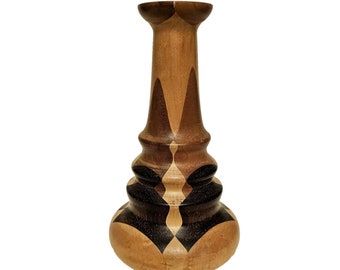 Hand Carved Turned Segmented Multi Wood Mosaic Bud Vase 6.75" x 4" Jamaica