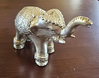 Vintage Solid Brass Elephant Trunk Up Handcrafted Figurine Decor Heavy