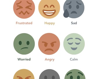 Folha de Atividades com Lista de Emoções Neutras | Folha de Atividades com Tabela de Sentimentos para Imprimir para Crianças