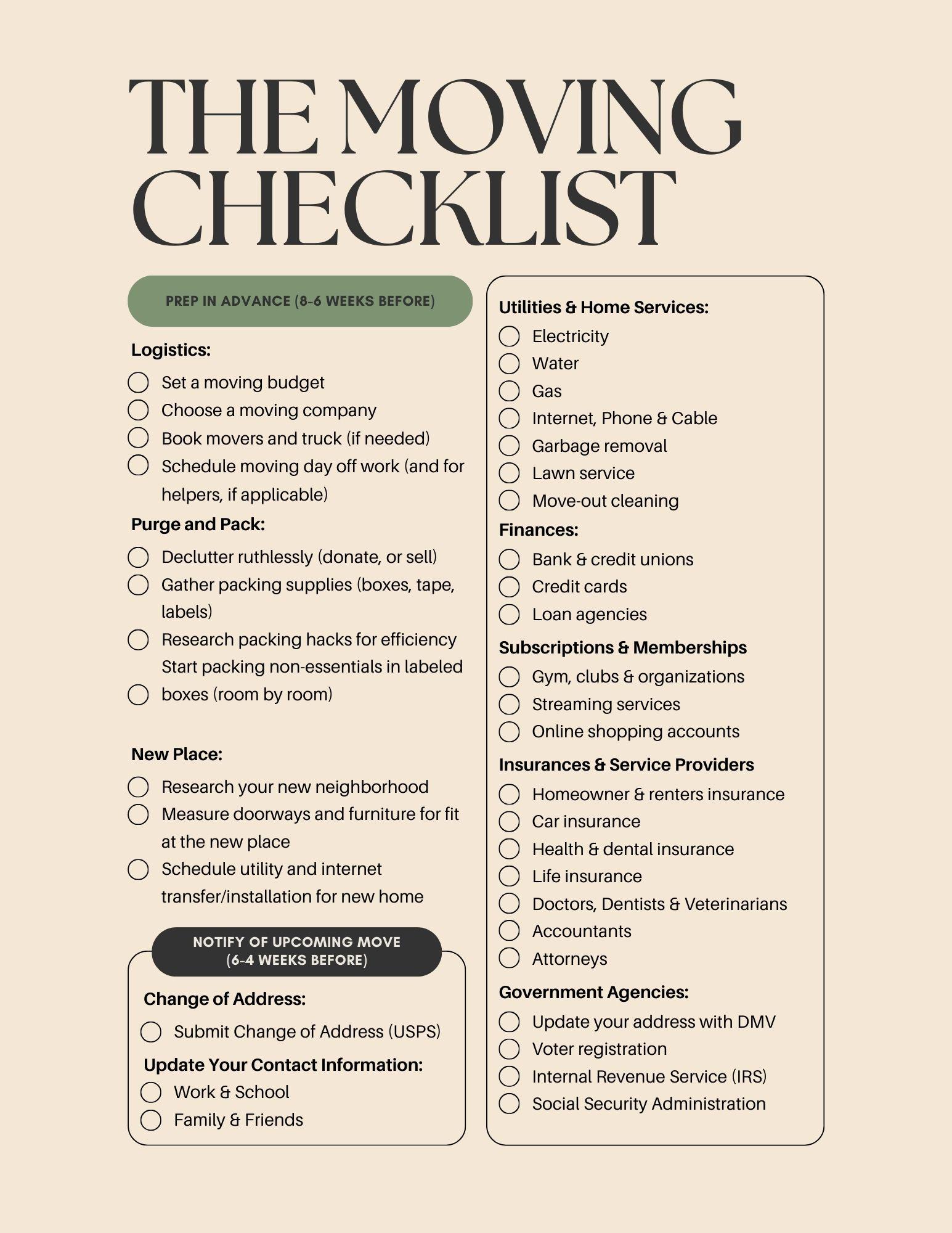 Moving Checklist | Moving Planner, Moving Organizer, Moving Schedule ...