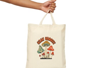 Stay Groovy Mushroom Tote Bag, Eco-Friendly Shopping Bag, Beach Tote, Gift for Hippies, Floral Canvas Bag, Boho Style