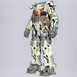 K&ouml;nnte beinhalten: Ein wei&szlig;er und grauer, artikulierter Roboter mit roten und braunen Akzenten. Der Roboter steht auf einem grauen Hintergrund.