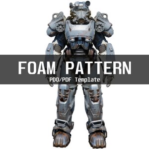 K&ouml;nnte beinhalten: Eine Schaumstoff-Schablonenvorlage f&uuml;r ein Power-Armor-Kost&uuml;m. Die Vorlage ist f&uuml;r eine PDF- oder PDO-Datei. Das Bild zeigt einen grauen und blauen Power-Armor-Anzug.