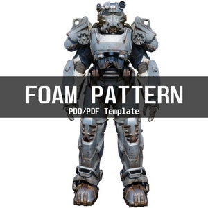 K&ouml;nnte beinhalten: Eine Schaumstoff-Schablonenvorlage f&uuml;r ein Power-Armor-Kost&uuml;m. Die Vorlage ist f&uuml;r eine PDF- oder PDO-Datei. Das Bild zeigt einen grauen und blauen Power-Armor-Anzug.