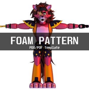 May include: A pink and orange foam pattern template for a character with a red nose, a black eye patch, and a yellow star on its chest. The text "FOAM PATTERN" is displayed above the character.