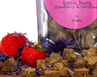 basic buns - strawberry & cornflower bunny treats, rabbit enrichment