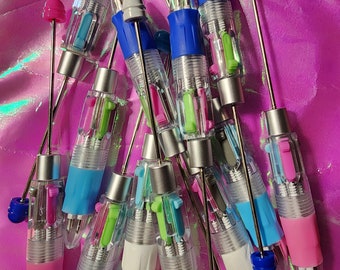 Beadable Pen | *2 Pen Packs* | Plastic | Mixed Colours | Refillable | Retractable | DIY Beadable Pens