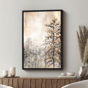 Framed Canvas Wall Art Print Beige Brown Forest Landscape Abstract Art Prints Minimalist Modern Nature Wall Art Living Room Decor